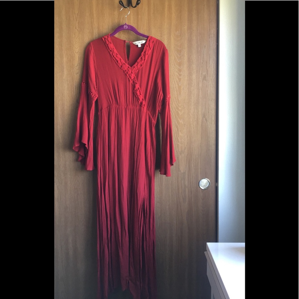 Red boho maxi dress— size large.